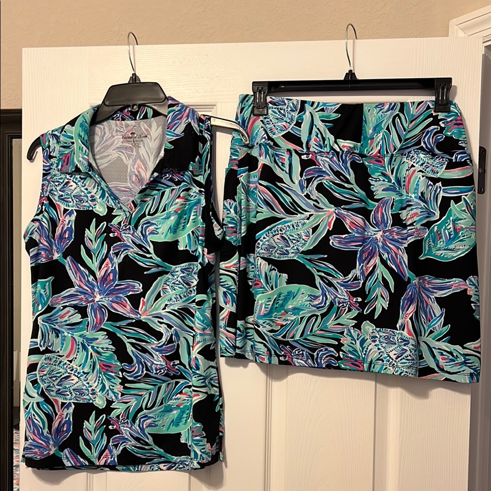 Women's Tropical Print Sleeveless Top and Skirt Set